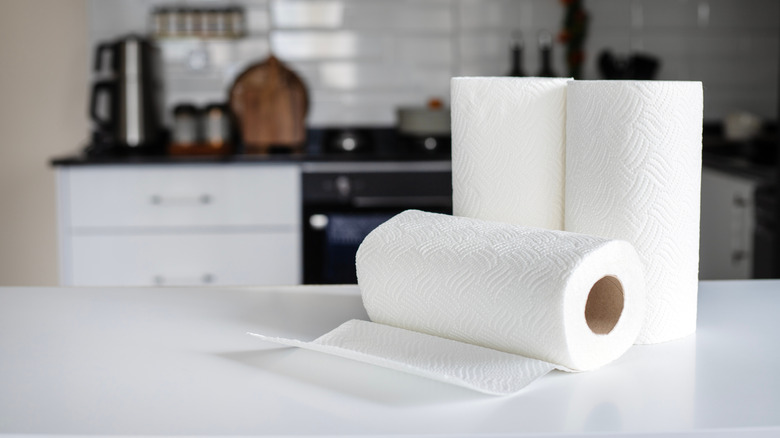 Stack of paper towels on counter